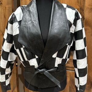Chic Checkered Leather Jacket in Black and White